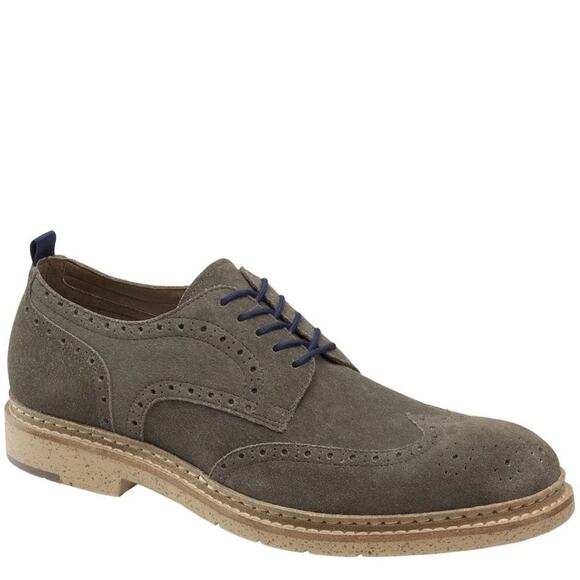 JOHNSTON MURPHY PEARCE SUEDE WINGTIP GREEN GRAY DERBY OXFORDS MENS 9.5 GUC - Picture 1 of 16